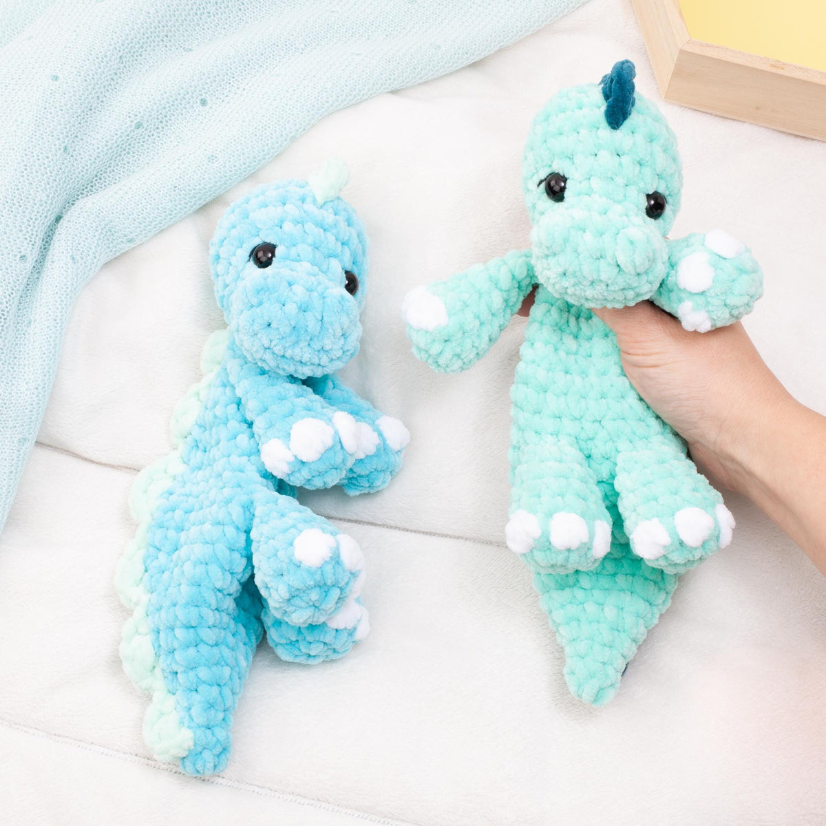 Dinosaur Lovey Snuggler Crochet Pattern PDF | No Sew Amigurumi Dino | Baby Comforter