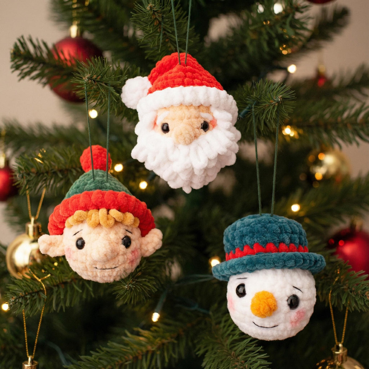Crochet Christmas Ornaments Pattern Set – Santa Claus, Elf & Snowman | Amigurumi PDF Pattern