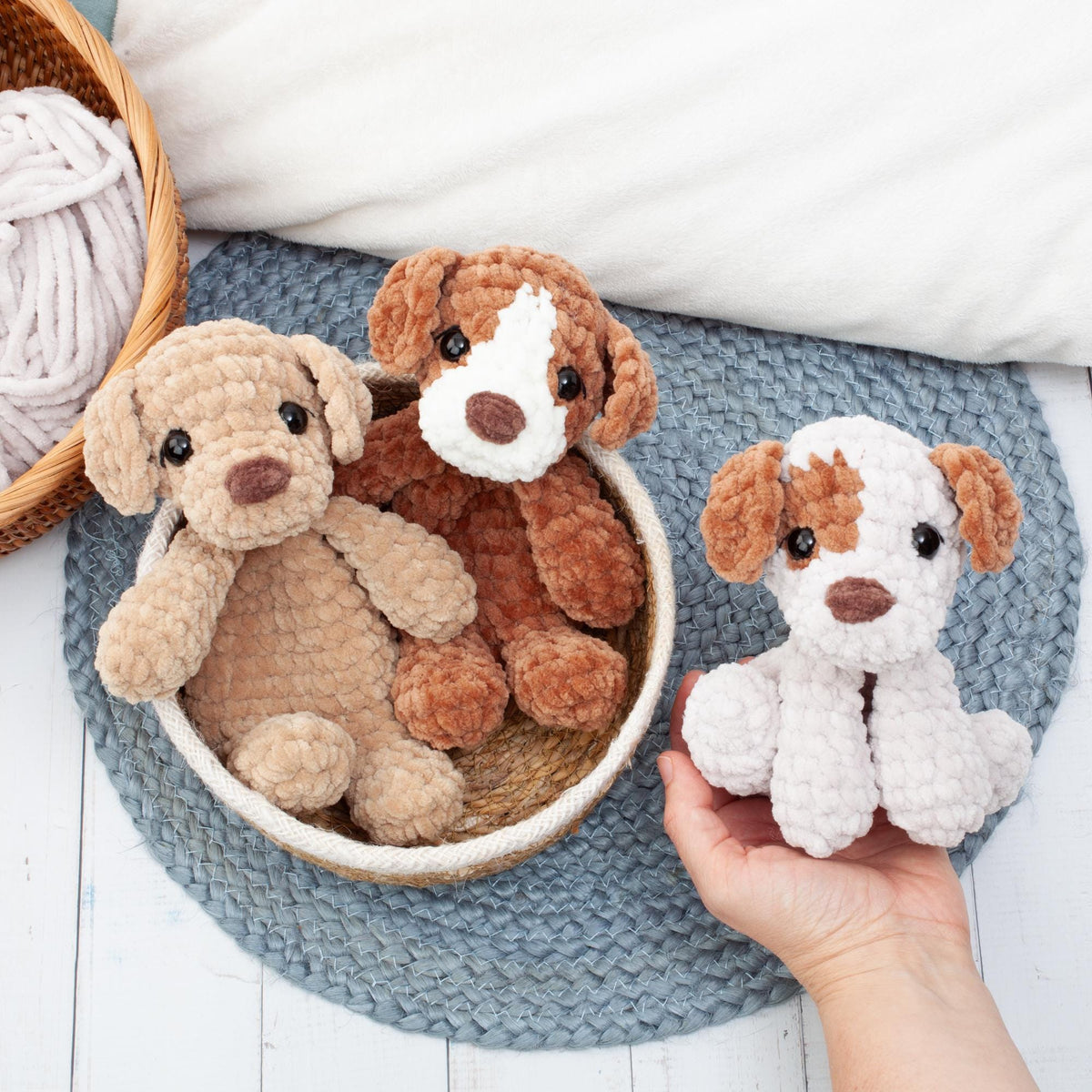 No Sew Dog Snuggler Crochet Pattern, 3 in 1 Mini Puppy Lovey Amigurumi PDF