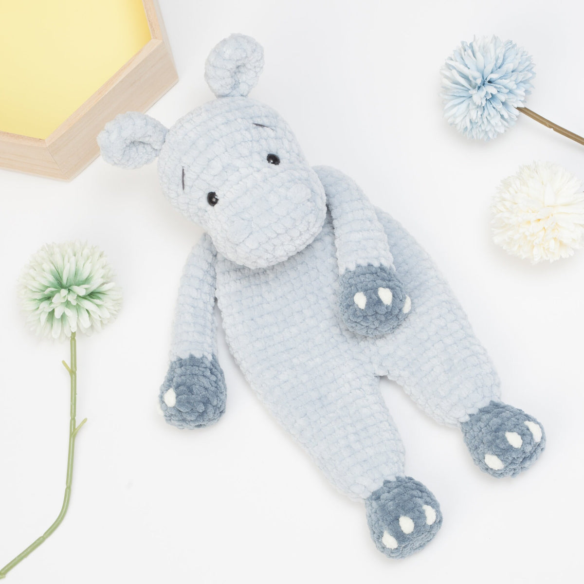 Crochet Hippo snuggler pattern, Hippo lovey, cuddle toy, baby security blanket, comforter toy