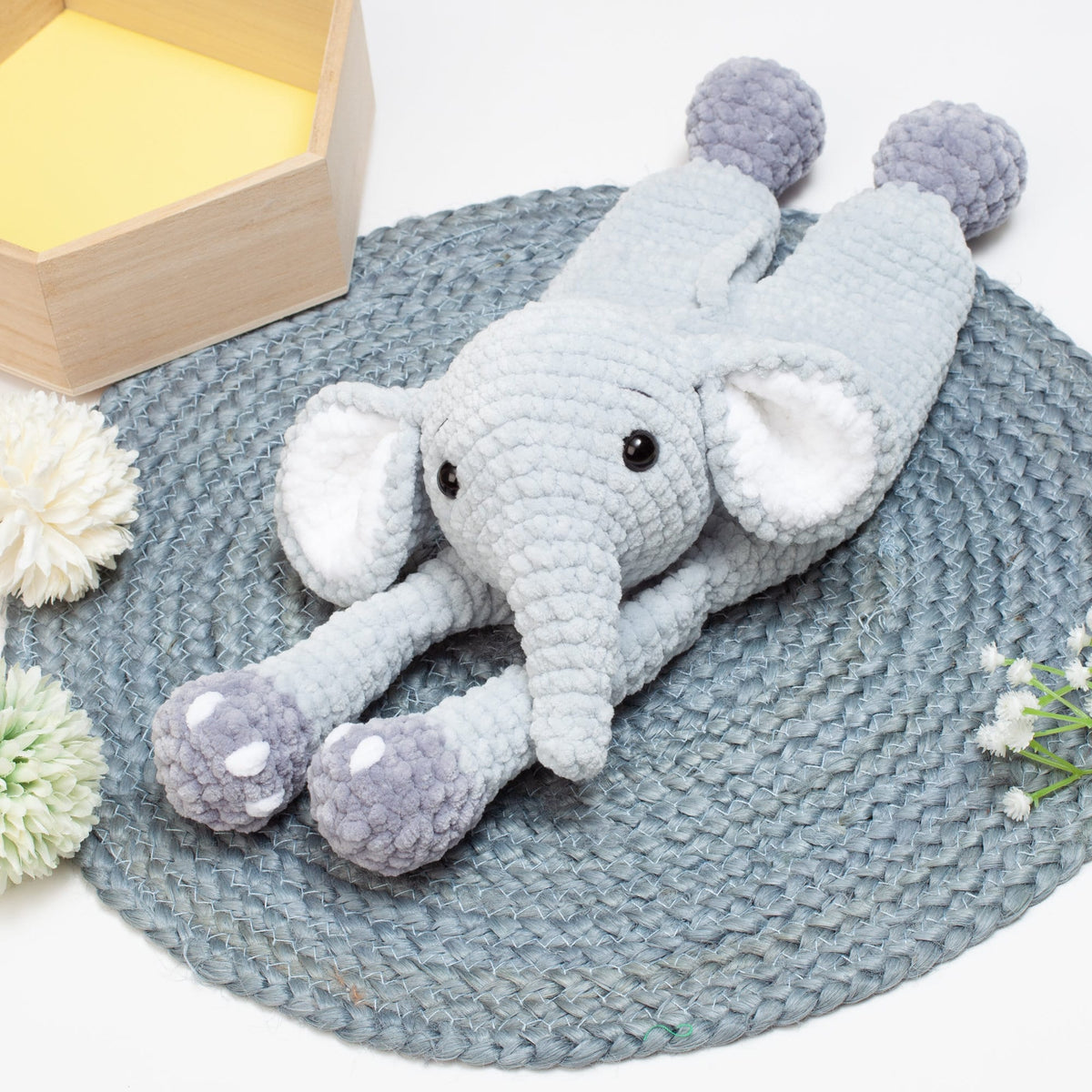 Elephant lovey crochet pattern, elephant snuggler, baby comforter toy, baby security blanket