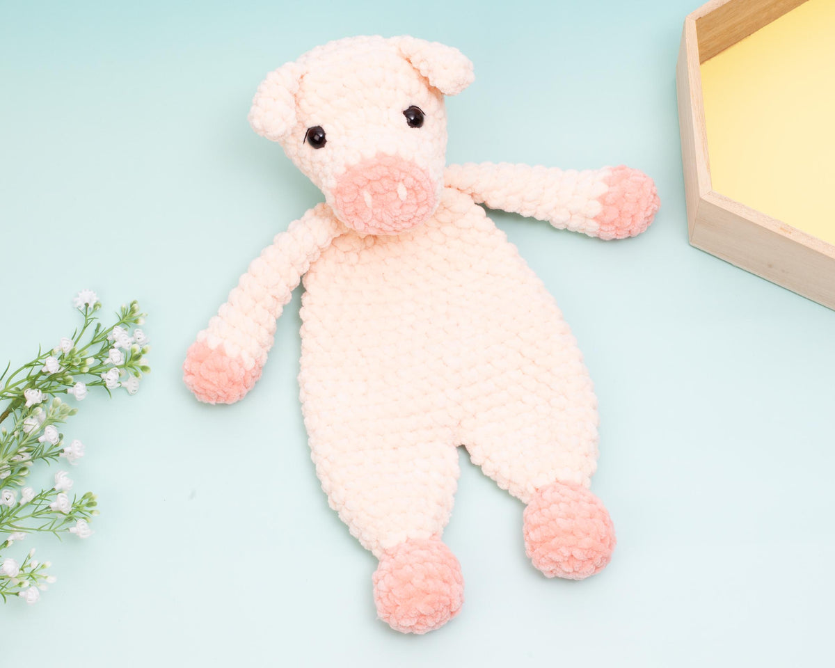 Crochet Pig snuggler pattern, pig lovey crochet pattern, Easy baby comforter toy