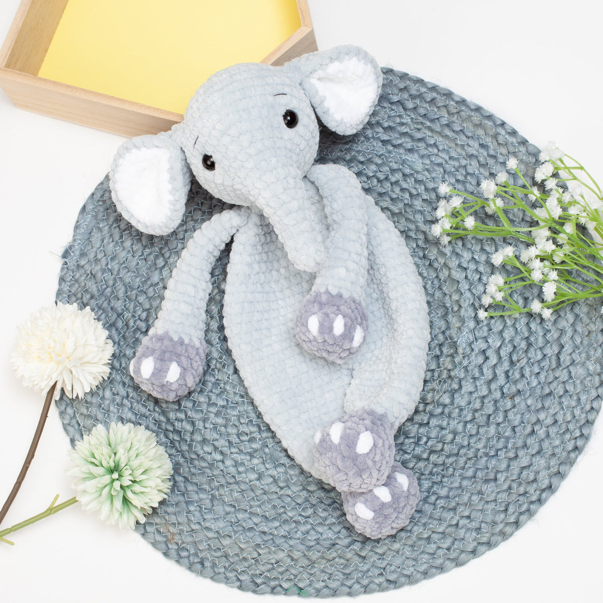 Elephant lovey crochet pattern, elephant snuggler, baby comforter toy, baby security blanket