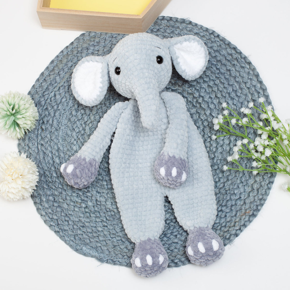 Elephant lovey crochet pattern, elephant snuggler, baby comforter toy, baby security blanket