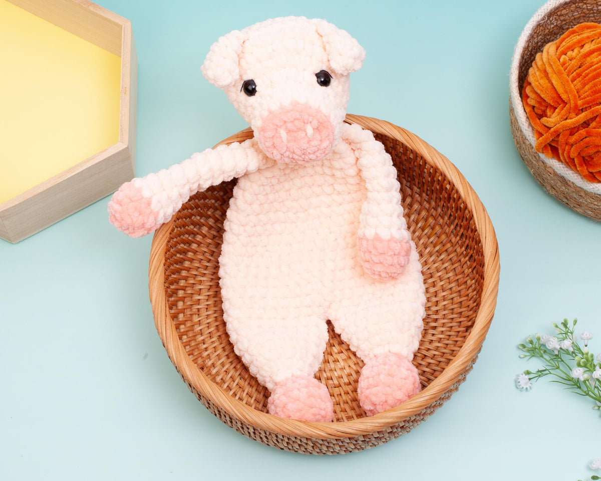 Crochet Pig snuggler pattern, pig lovey crochet pattern, Easy baby comforter toy