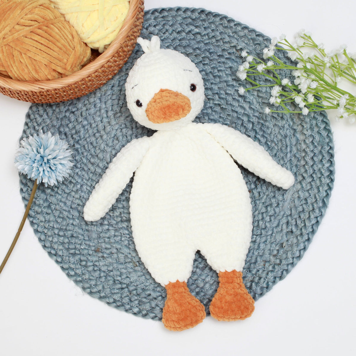 Crochet Duck snuggler pattern, Duck lovey, comforter toy, baby security blanket