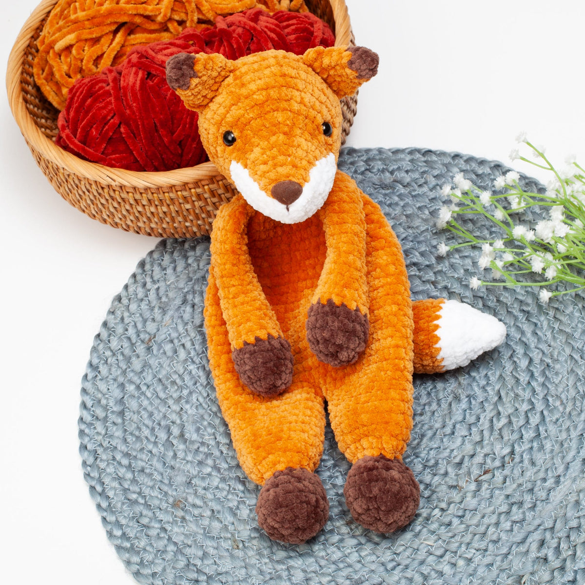 Crochet Fox lovey pattern, Fox snuggler, low sew, comforter toy, baby security blanket