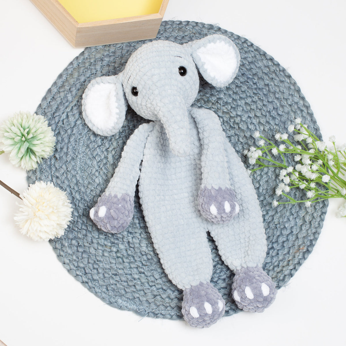 Elephant lovey crochet pattern, elephant snuggler, baby comforter toy, baby security blanket