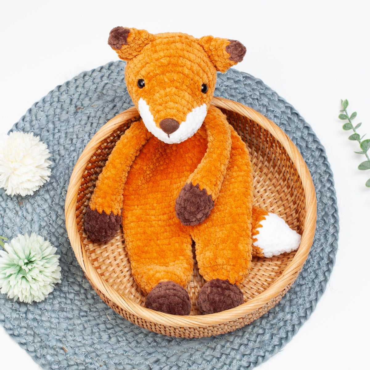 Crochet Fox lovey pattern, Fox snuggler, low sew, comforter toy, baby security blanket