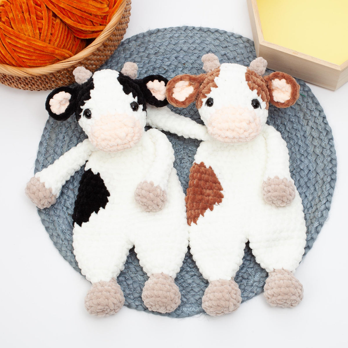 Crochet cow snuggler pattern, cow lovey crochet pattern, comforter toy, baby security blanket