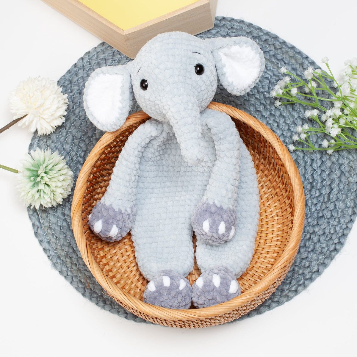 Elephant lovey crochet pattern, elephant snuggler, baby comforter toy, baby security blanket