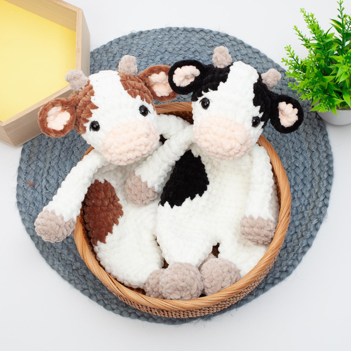 Crochet cow snuggler pattern, cow lovey crochet pattern, comforter toy, baby security blanket