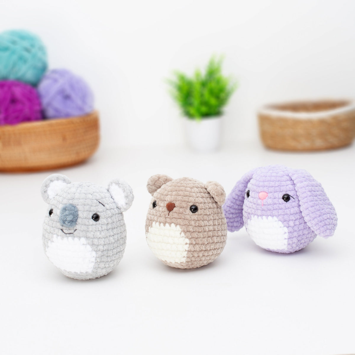 Crochet Squishmallow pattern bundle, Bear, Bunny and Koala, kawaii amigurumi pattern, Squishy plushie pattern, PDF