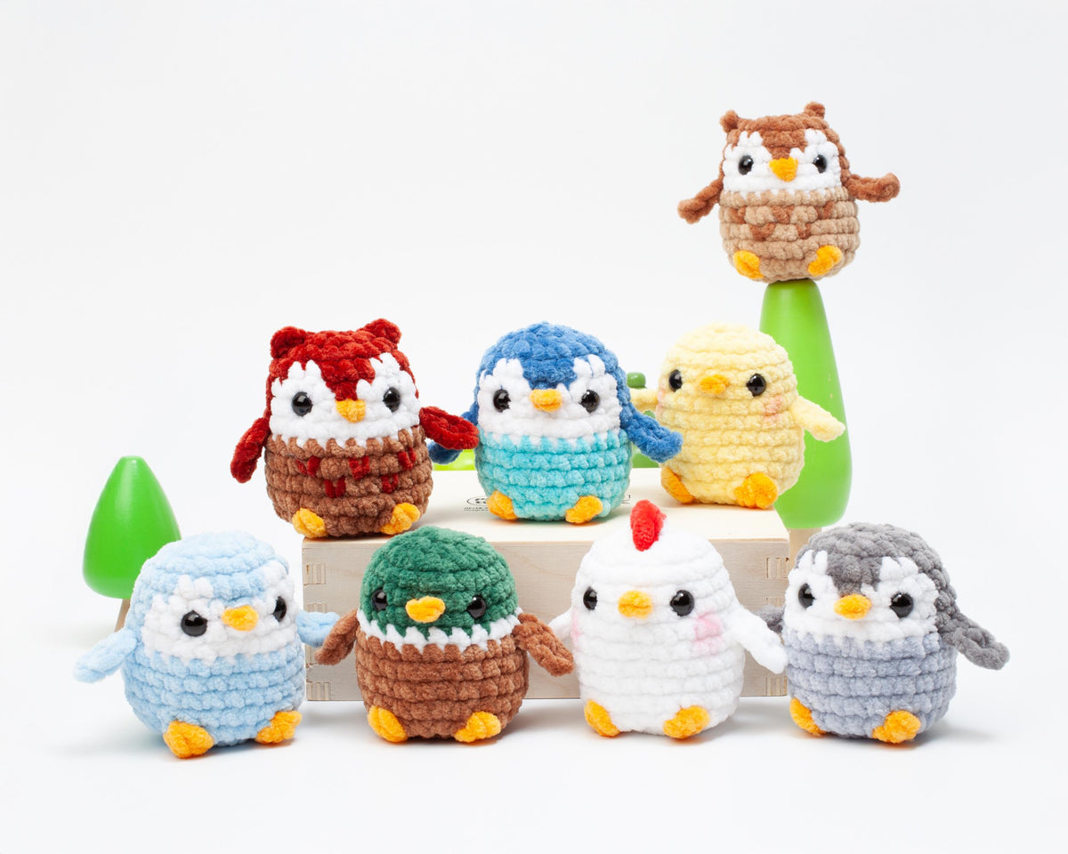 No Sew Crochet Bird Pattern Set – Penguin, Owl, Chick, Hen & Mallard Duck | Amigurumi Pattern Bundle PDF