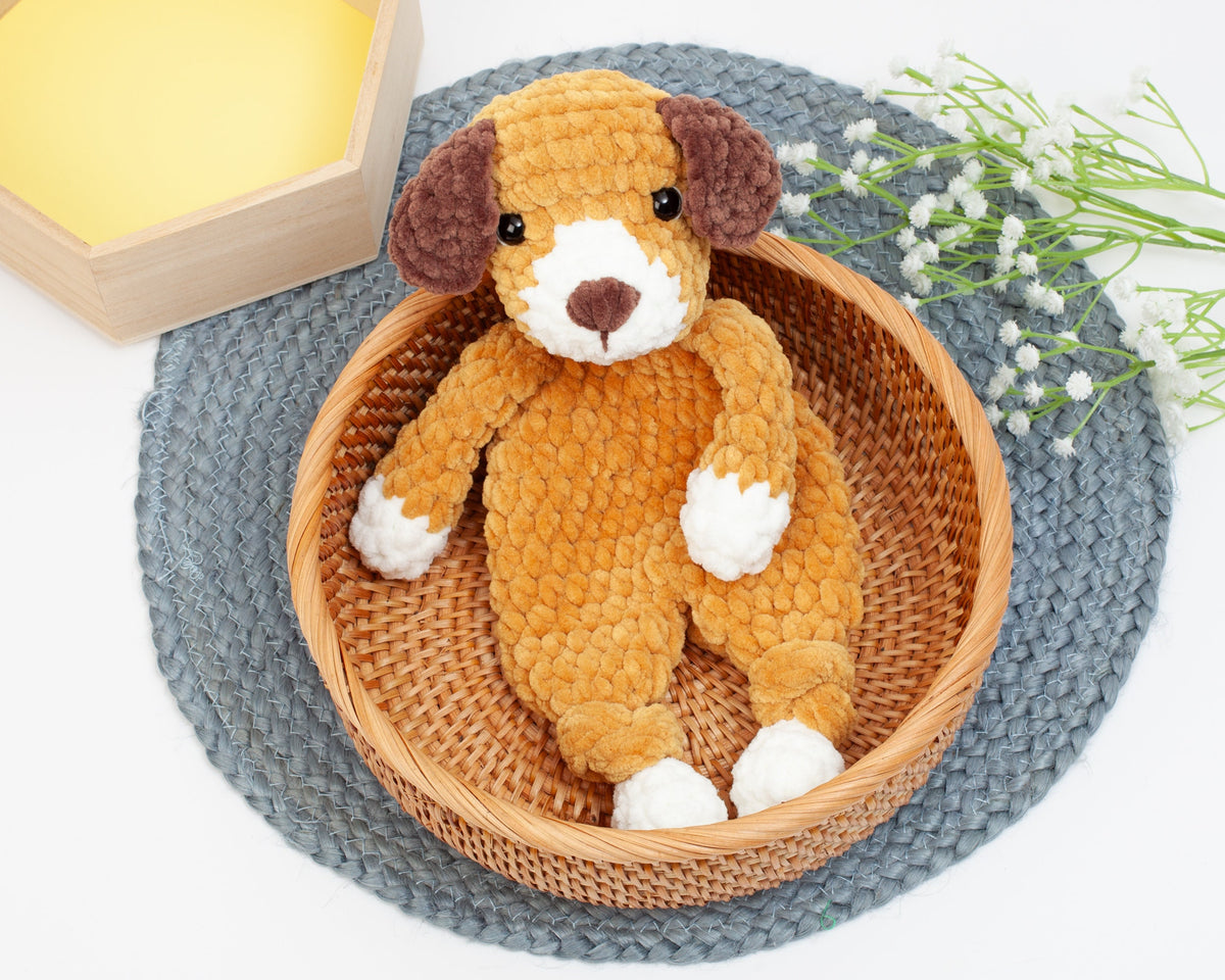 Crochet Puppy snuggler pattern, Dog knotted lovey crochet pattern, comforter toy, baby security blanket