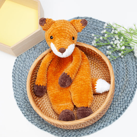 Crochet Fox lovey pattern, Fox snuggler, low sew, comforter toy, baby security blanket