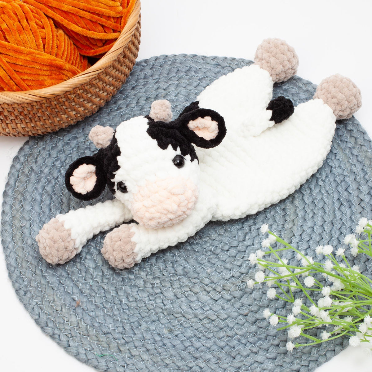 Crochet cow snuggler pattern, cow lovey crochet pattern, comforter toy, baby security blanket