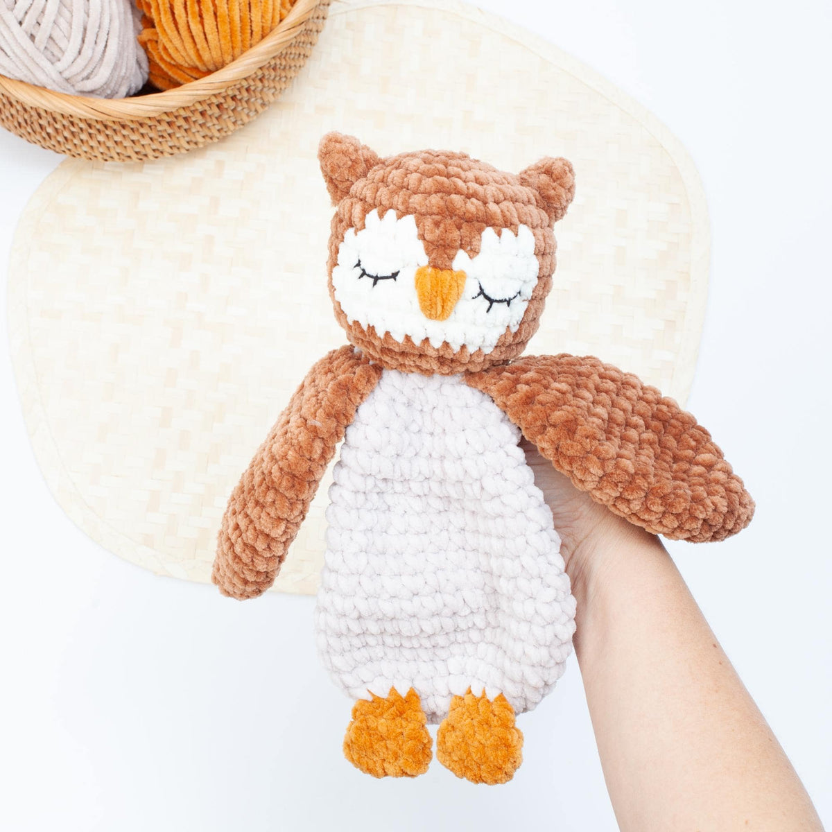 Crochet owl snuggler pattern, Owl lovey crochet pattern, comforter toy, baby security blanket
