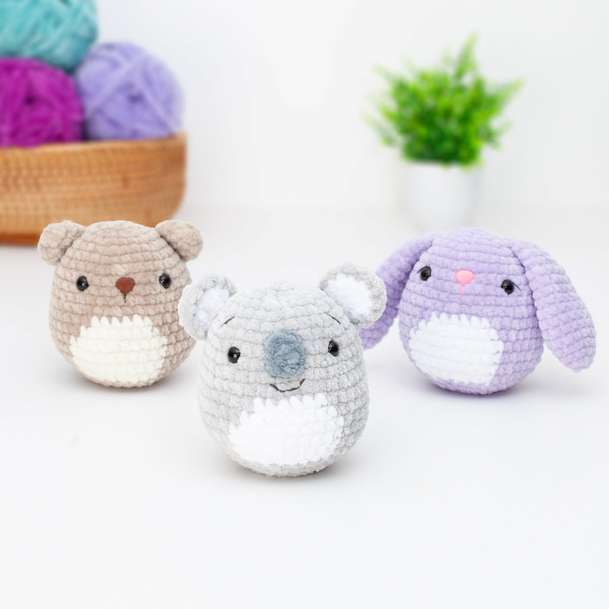 Crochet Squishmallow pattern bundle, Bear, Bunny and Koala, kawaii amigurumi pattern, Squishy plushie pattern, PDF