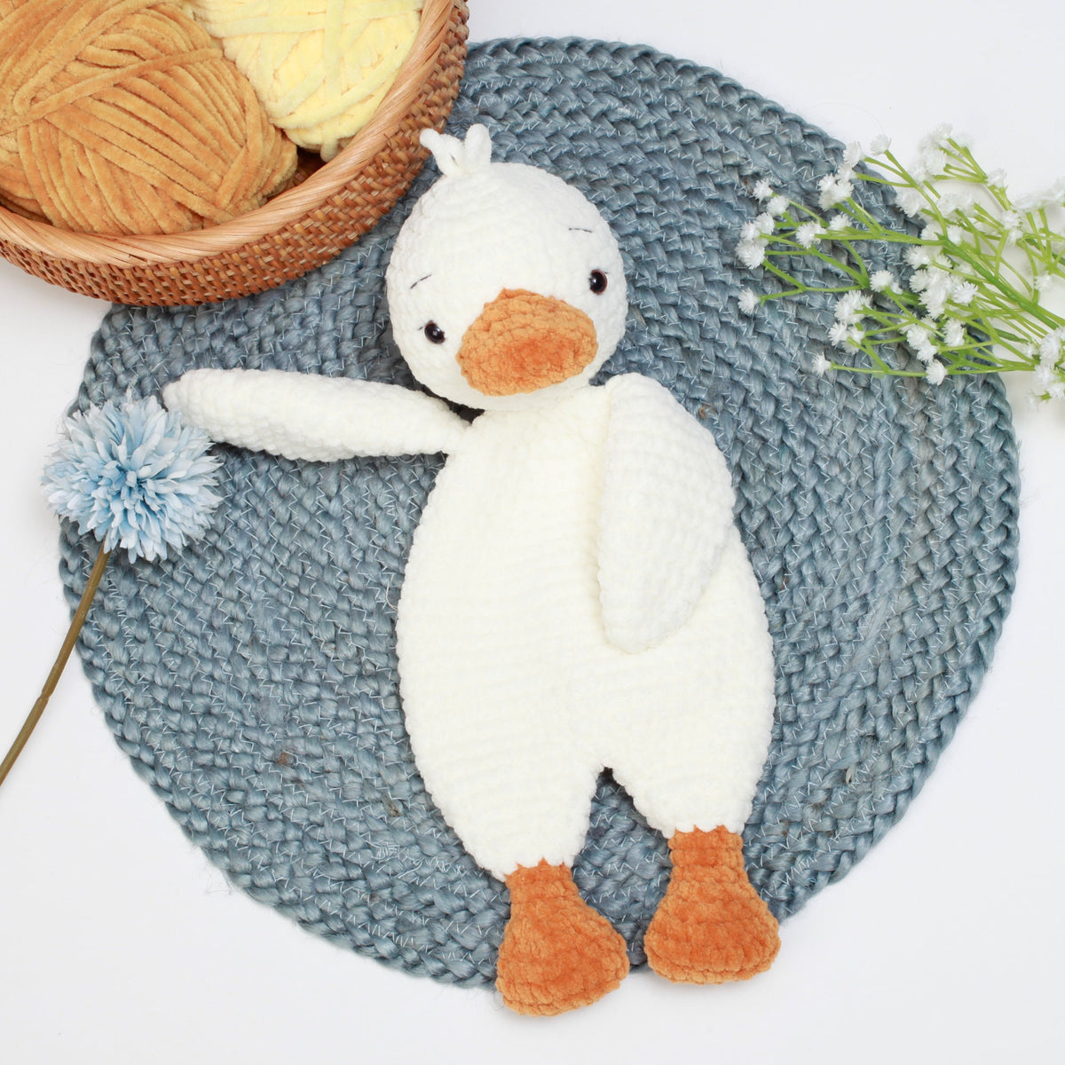 Crochet Duck snuggler pattern, Duck lovey, comforter toy, baby security blanket