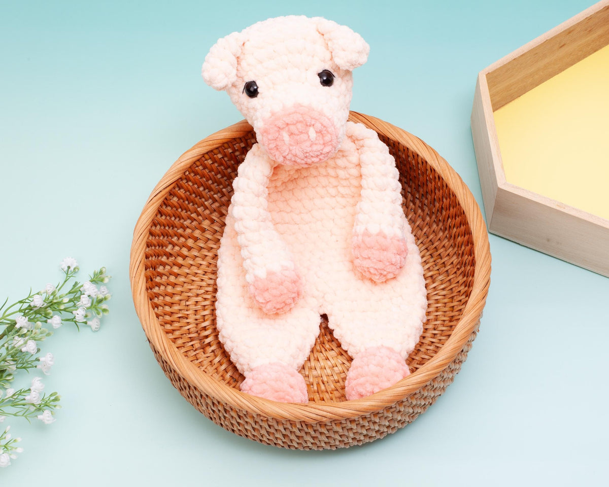 Crochet Pig snuggler pattern, pig lovey crochet pattern, Easy baby comforter toy