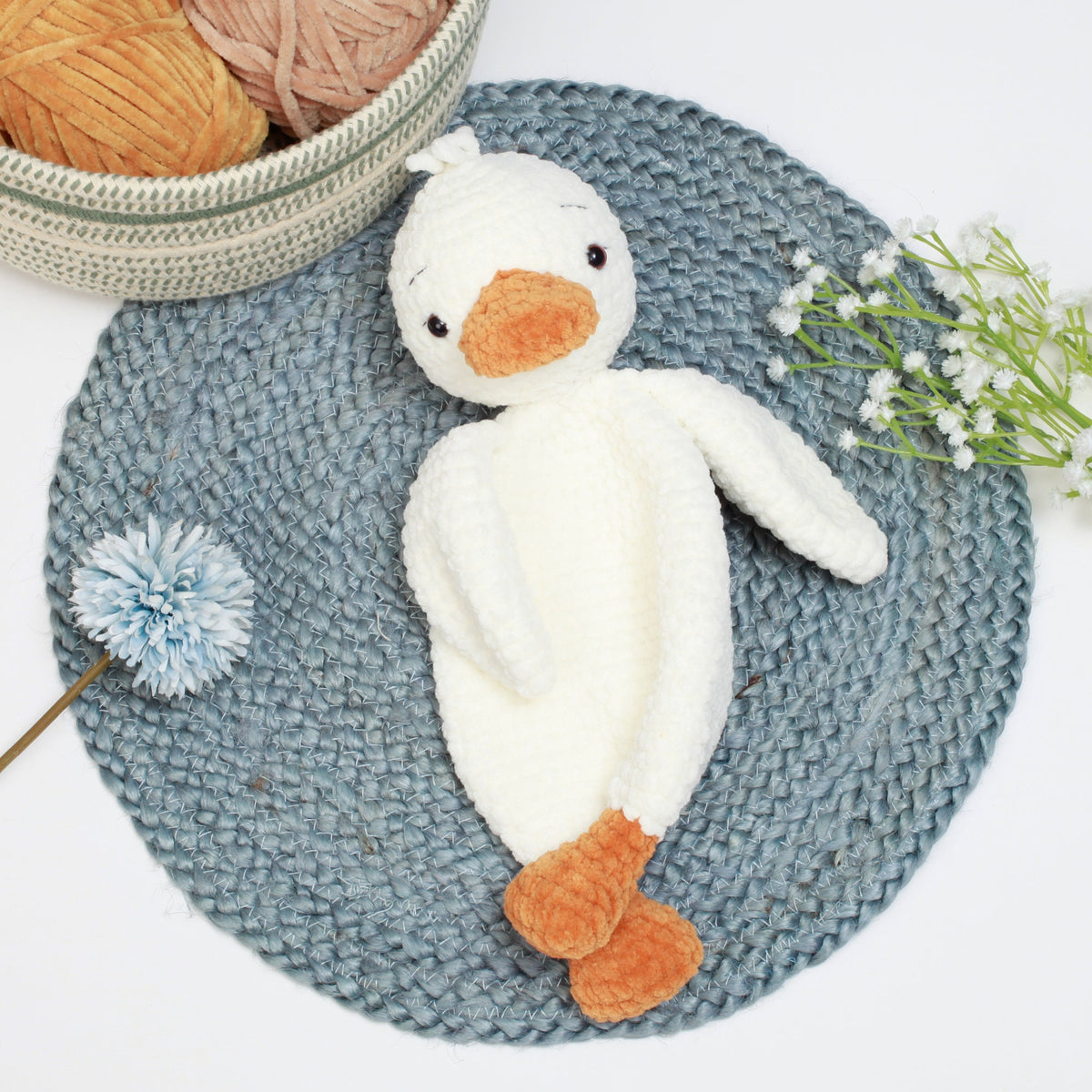 Crochet Duck snuggler pattern, Duck lovey, comforter toy, baby security blanket