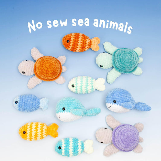 No Sew Sea Animals – Crochet Pattern Set | Turtle, Whale & Fish | Fast and Easy Amigurumi for Beginners