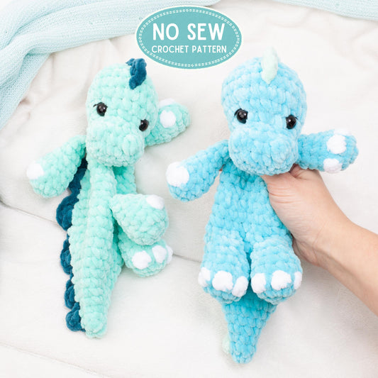 Dinosaur Lovey Snuggler Crochet Pattern PDF | No Sew Amigurumi Dino | Baby Comforter
