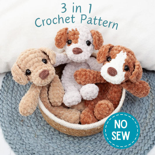 No Sew Dog Snuggler Crochet Pattern, 3 in 1 Mini Puppy Lovey Amigurumi PDF