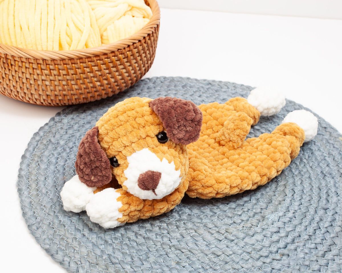 Crochet Puppy snuggler pattern, Dog knotted lovey crochet pattern, comforter toy, baby security blanket