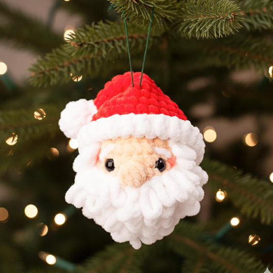 Santa Claus Crochet Ornament Pattern | Christmas Tree Decoration - Plush Amigurumi Santa Head |  PDF Tutorial