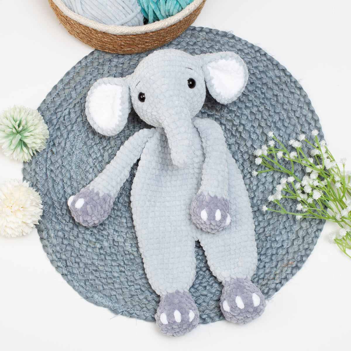 Elephant lovey crochet pattern, elephant snuggler, baby comforter toy, baby security blanket