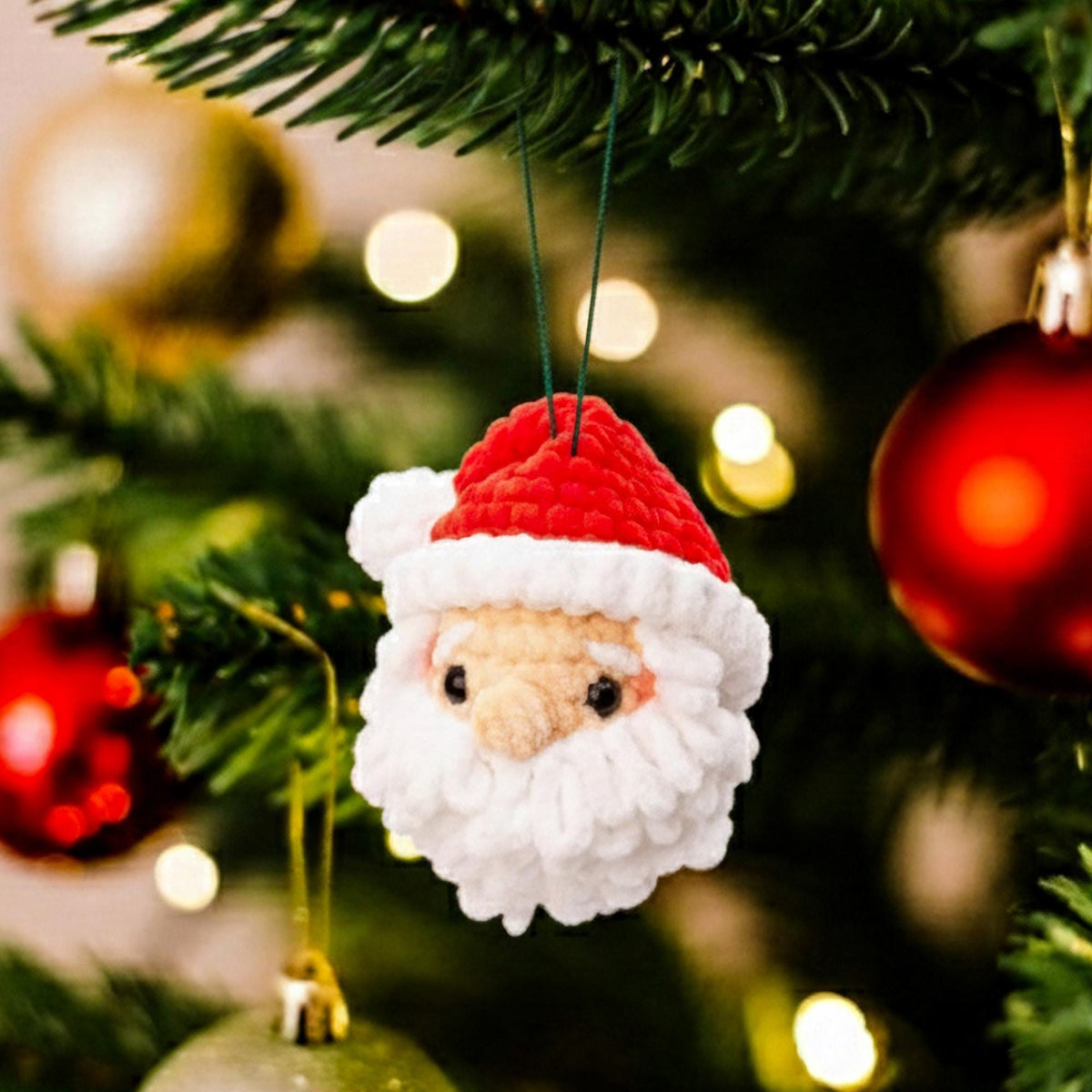 Santa Claus Crochet Ornament Pattern | Christmas Tree Decoration - Plush Amigurumi Santa Head |  PDF Tutorial