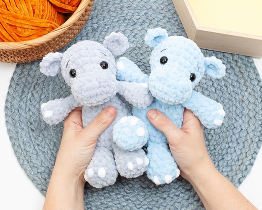 Crochet Hippo Pattern – Low Sew Amigurumi Plush Hippo PDF – Easy Beginner Crochet Pattern