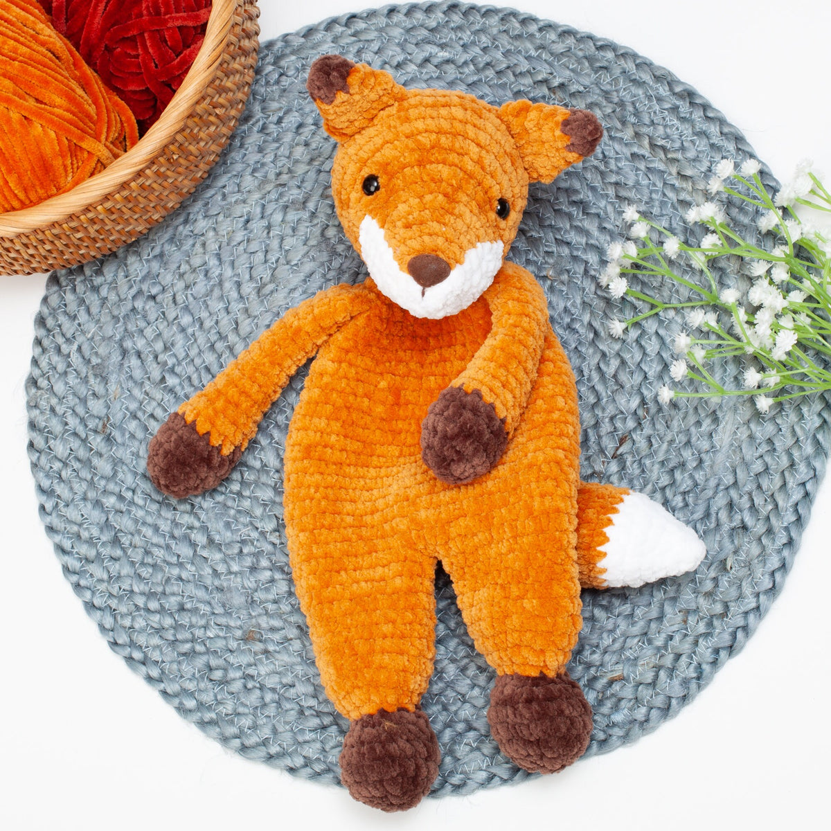 Crochet Fox lovey pattern, Fox snuggler, low sew, comforter toy, baby security blanket