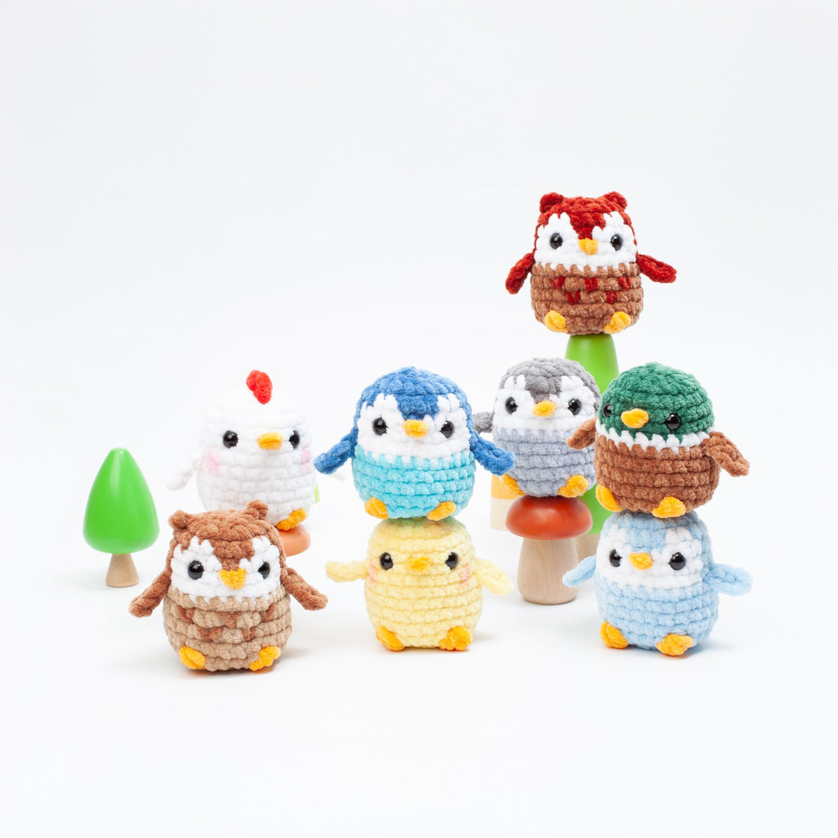 No Sew Crochet Bird Pattern Set – Penguin, Owl, Chick, Hen & Mallard Duck | Amigurumi Pattern Bundle PDF