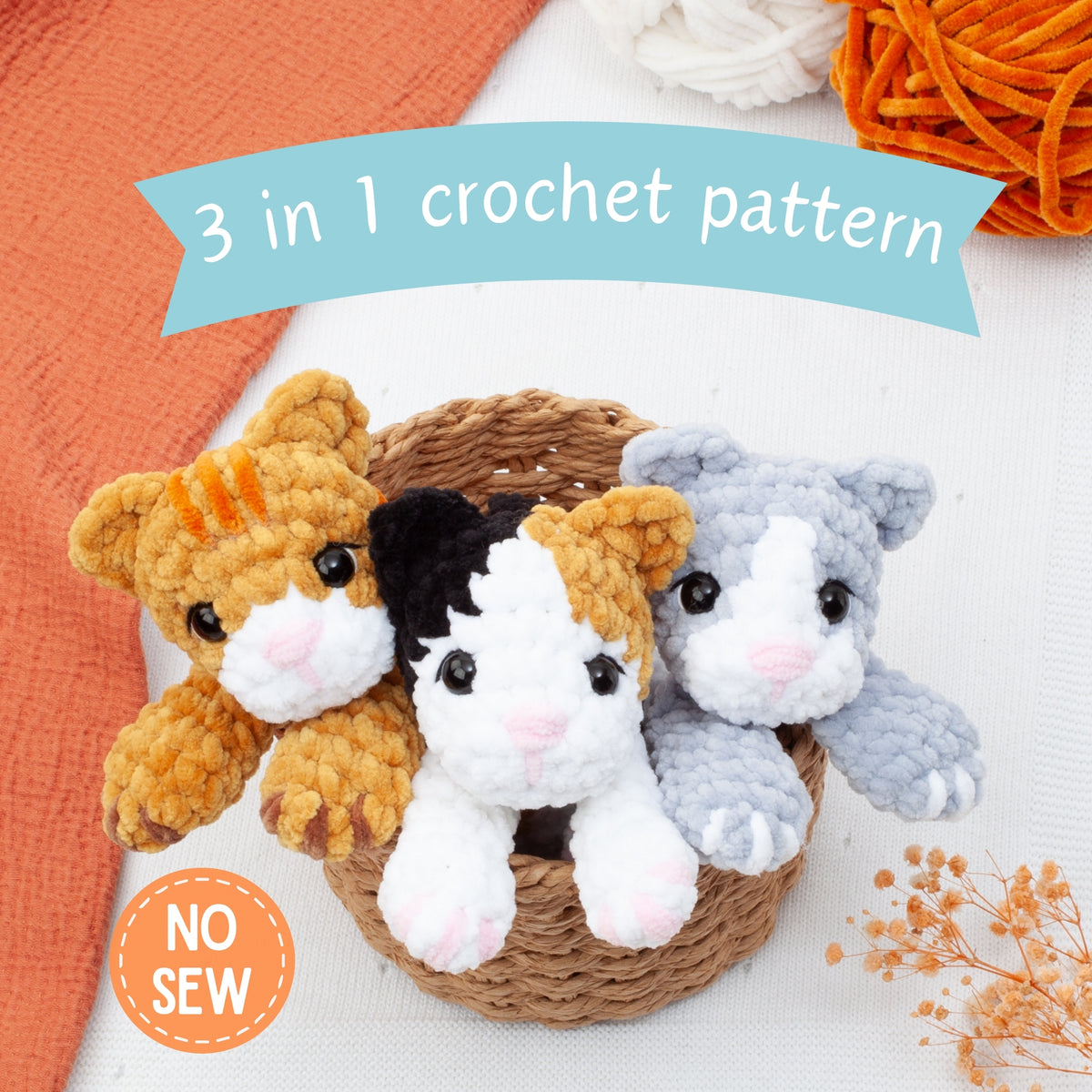 3-in-1 No Sew Cat Snuggler Crochet Pattern, Kitten Lovey Amigurumi